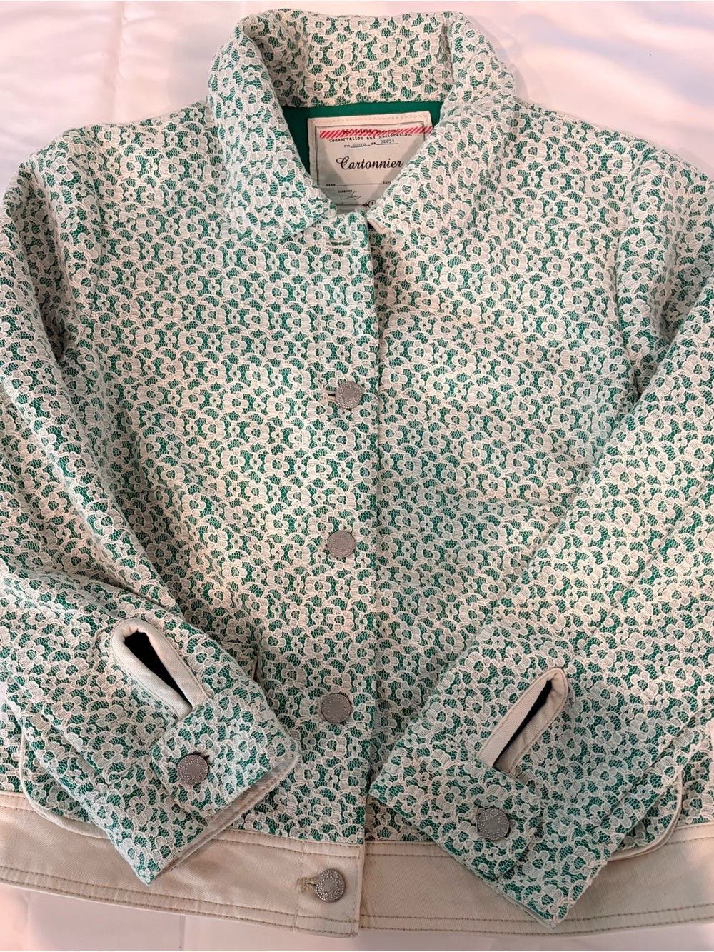 Cartonnier Green and Cream Floral Jacquard Jacket